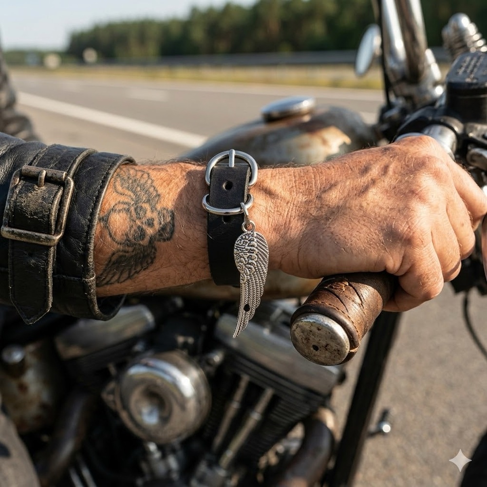 Handmade Black Leather Bracelet with Silver Eagle Wing Charm